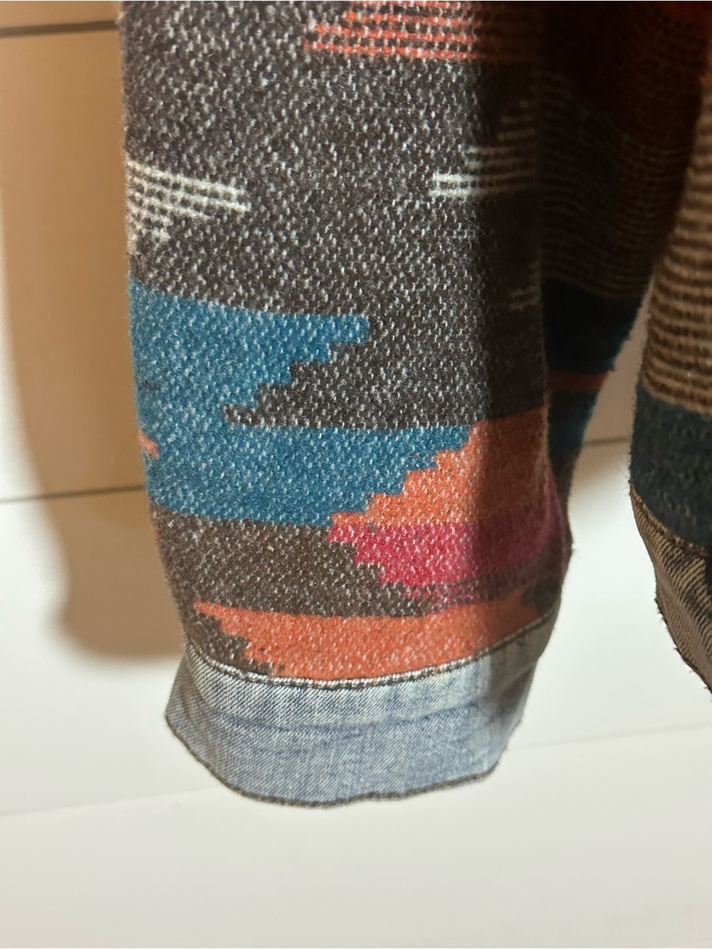 Denim-Trim Aztec Pattern Jacket - Teal & Rust - Picture 5 of 10